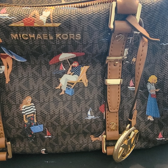 Michael Kors Brown Satchel with Nautical Print NO MAJOR CALLOUTS - Picture 2 of 9
